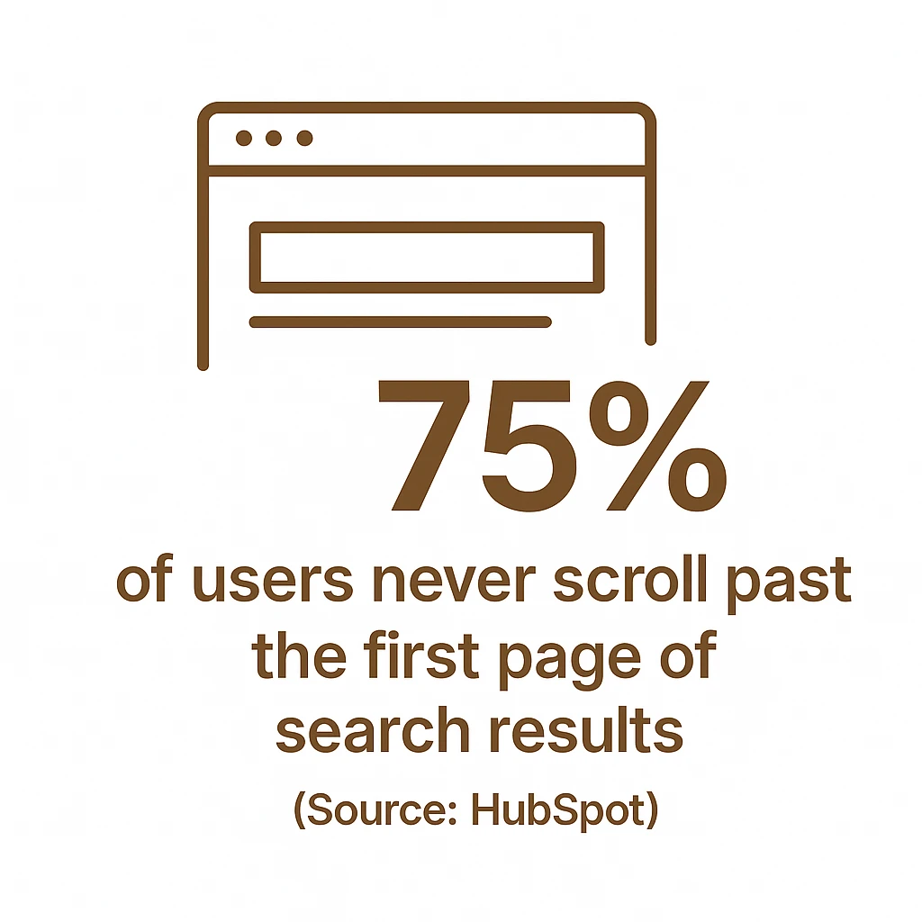 SEO graphic illustrating the percentage of users who never scroll past the first page of search results